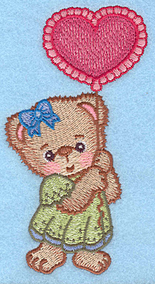 Embroidery Design: Girl bear with balloon large  5.00"h x 2.71"w