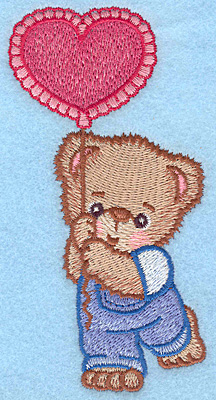 Embroidery Design: Boy bear with balloon large  5.00"h x 2.53"w