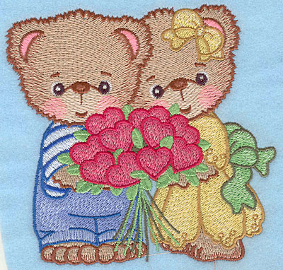 Embroidery Design: Bears with heart bouquet large  4.90"h x 5.00"h