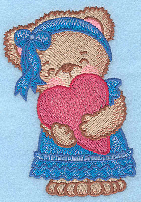 Embroidery Design: Girl bear with heart large  4.39"h x 2.92"w