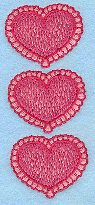 Embroidery Design: Heart trio vertical  3.82"h x 1.51"w