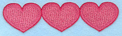 Embroidery Design: Heart trio horizontal  1.32"h x 4.96"w