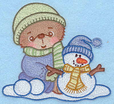 Embroidery Design: Bear A with snowman large4.55"Hx5.00"W