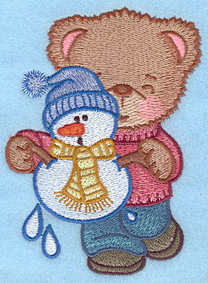 Embroidery Design: Bear with melting snowman large4.71"Hx3.40"
