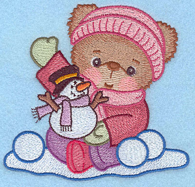Embroidery Design: Girl teddy waving large4.45"HX4.73"W