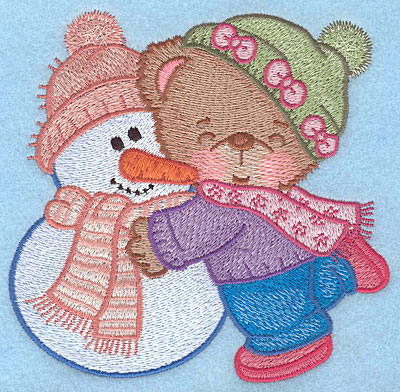 Embroidery Design: Bear hugging snowman large4.84"Hx5.00"w
