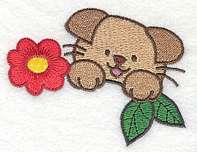 Embroidery Design: Puppy with flower 1 applique 3.47w X 2.61h