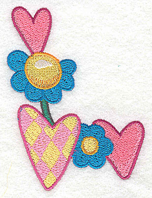Embroidery Design: Hearts and flowers  2.59w X 3.52h