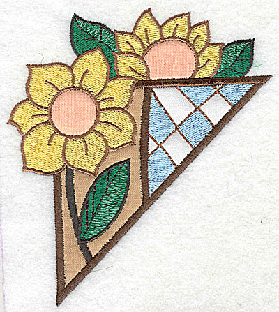 Embroidery Design: Corner sunflowers large 3 appliques 4.50w X 4.96h
