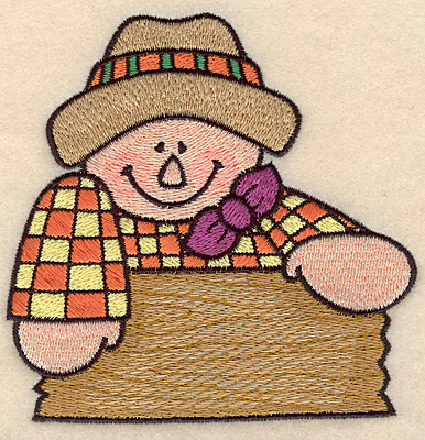 Embroidery Design: Scarecrow with sign large 4.43"w X 4.45"h