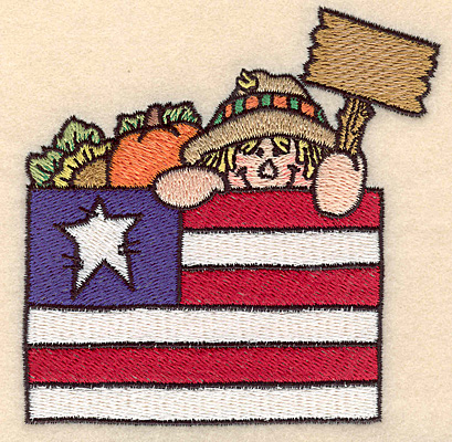 Embroidery Design: Scarecrow with flag small 3.89"w X 3.89"h