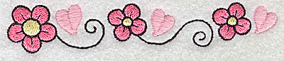 Embroidery Design: Flowers hearts and swirls large 4.96w X 0.89h