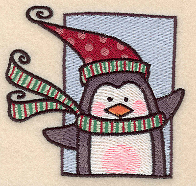 Embroidery Design: Penguin in frame large3.70"H x 3.93"W