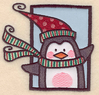 Embroidery Design: Penguin in frame double applique3.76"H x 3.92"W