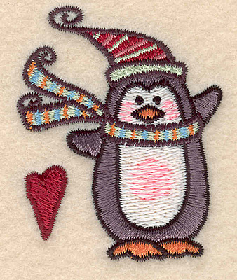 Embroidery Design: Penguin with heart2.48"H x 1.99"W