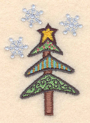 Embroidery Design: Christmas tree with snowflakes2.54"H x 1.78"W