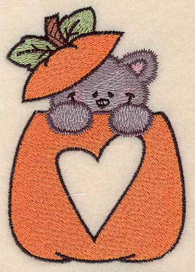 Embroidery Design: Pumpkin with kitten and heart small 2.98"w X 4.21"h