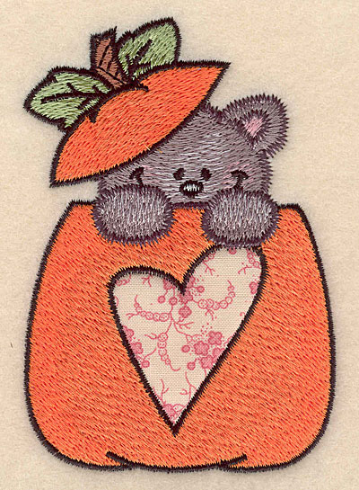 Embroidery Design: Pumpkin with kitten heart applique small 2.98"w X 4.21"h
