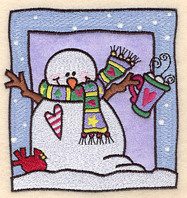 Embroidery Design: Snowman with hot cocoa applique 4.46"w X 4.70"h
