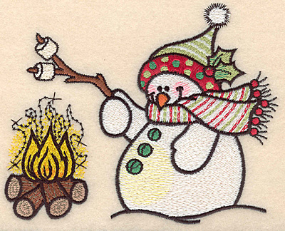 Embroidery Design: Snowman at fire large4.55"H x 5.65"W