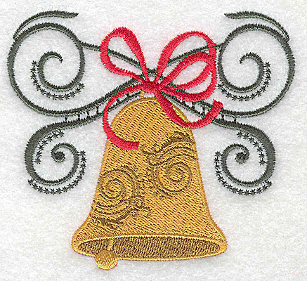 Embroidery Design: Christmas Bell with bow and swirls 3.88w X 3.50h