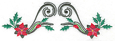 Embroidery Design: Poinsettas holly berries and swirls 6.98w X 2.31h