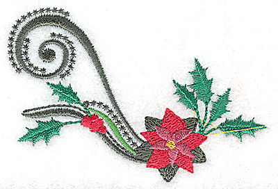 Embroidery Design: Single poinsetta holly berries and swirls 3.47w X 2.31h
