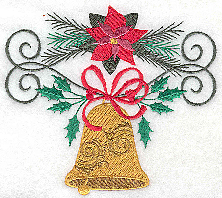 Embroidery Design: Poinsetta and bell with bow 5.29w X 4.77h