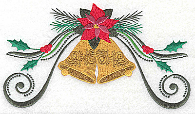 Embroidery Design: Poinsetta with bells and swirls 6.98w X 3.92h