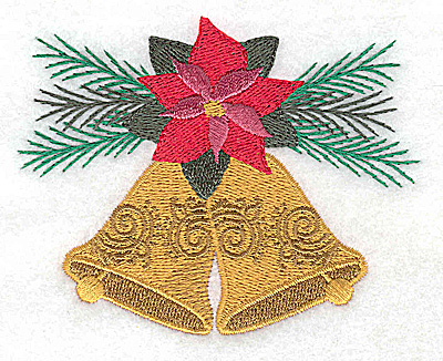 Embroidery Design: Christmas Bells poinsetta and evergreen 3.86w X 3.00h