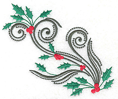 Embroidery Design: Swirl design with holly and berries 4.96w X 4.40h