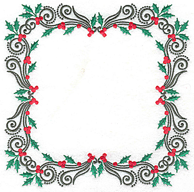 Embroidery Design: Holly with berries frame 6.97w X 6.97h