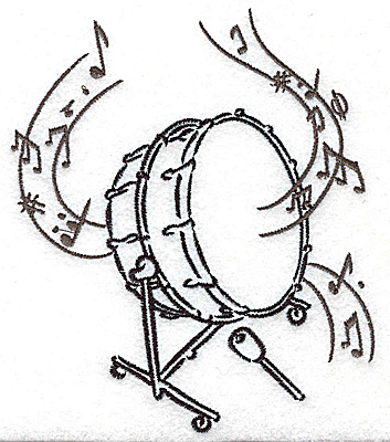Embroidery Design: Bass drum with musical notes large 4.24w X 4.93h