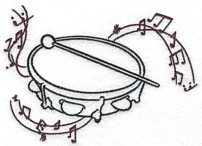 Embroidery Design: Tambourine with musical notes large 4.99w X 3.56h