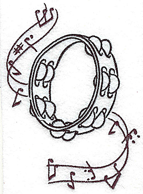 Embroidery Design: Tambourine with musical notes large 3.52w X 4.97h