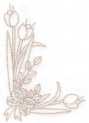 Embroidery Design: Tulip corner with bow large 3.17w X 4.52h