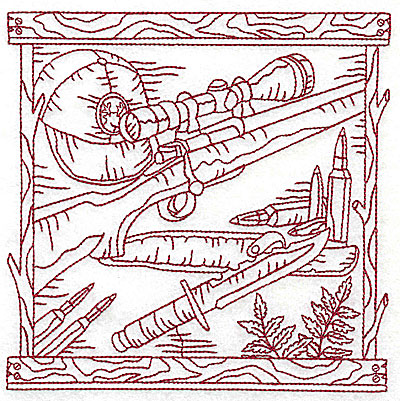 Embroidery Design: Rifle knife and amunition large 6.06w X 6.06h