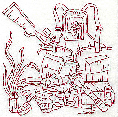 Embroidery Design: Hunter's back pack and rifle large 6.06w X 6.06h