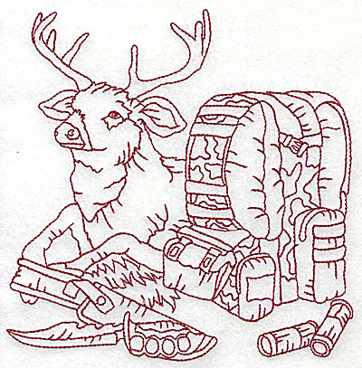 Embroidery Design: Deer with bed roll and knife large 6.13w X 6.13h