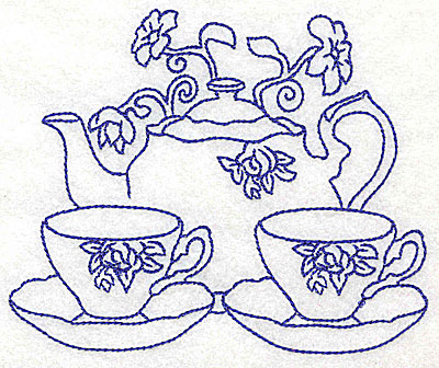 Embroidery Design: Teapot with teacups large 4.97w X 4.10h