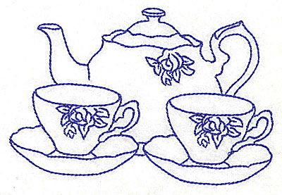 Embroidery Design: Floral teapot with teacups 4.97w X 3.28h