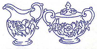 Embroidery Design: Floral creamer and sugar bowl 4.96w x 2.38h