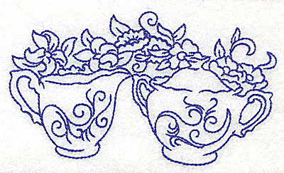 Embroidery Design: Floral creamer and sugar bowl large 4.98w X 2.86h