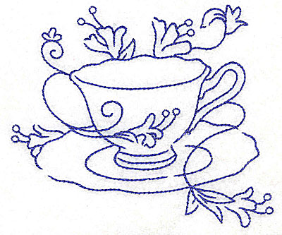 Embroidery Design: Teacup with flowers large 4.59w X 4.02h