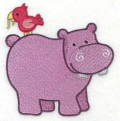 Embroidery Design: Hippo With Bird Small3.53h x 3.40w