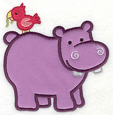 Embroidery Design: Hippo With Bird Applique4.91h x 4.79w