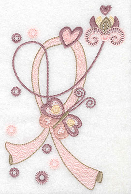 Embroidery Design: Butterfly flower and ribbon  6.91"h x 4.57"w