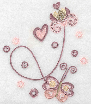 Embroidery Design: Butterfly flower heart  5.35"h x 4.46"w