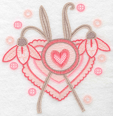 Embroidery Design: Hearts and flowers large  7.13"h x 7.14"w