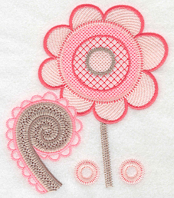 Embroidery Design: Flower with fiddlehead large  5.62"h x 4.85"w